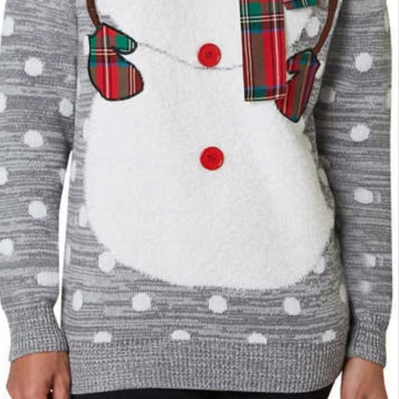 NWT To Be Jolly Holiday Ugly Sweater Gray Feather Snowman Body Real Plaid Scarf - Picture 9 of 11
